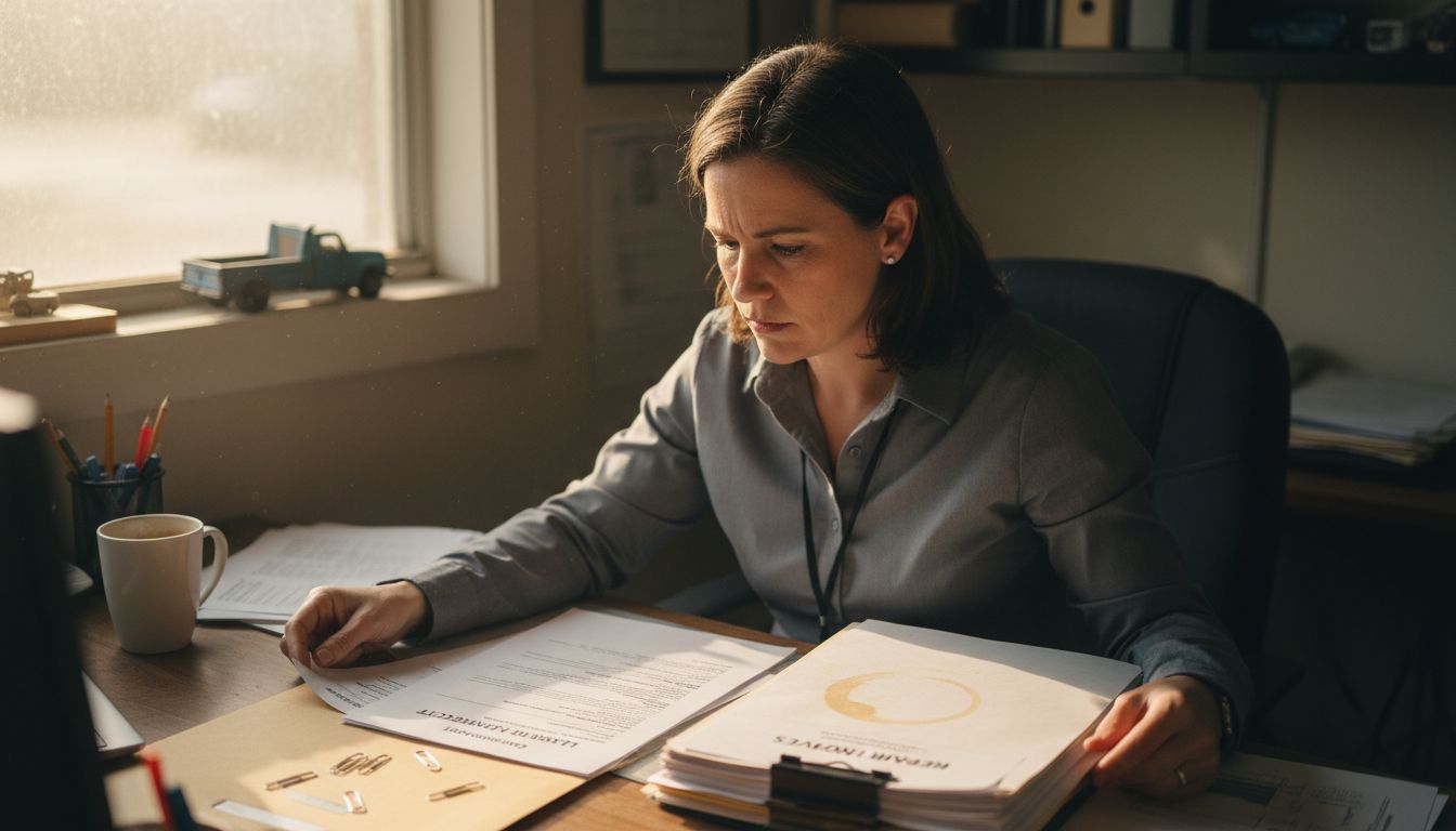 Coordinator reviewing truck leasing contracts