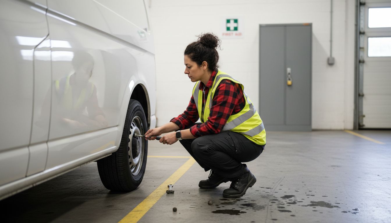 Supervisor checks van in secure storage facility