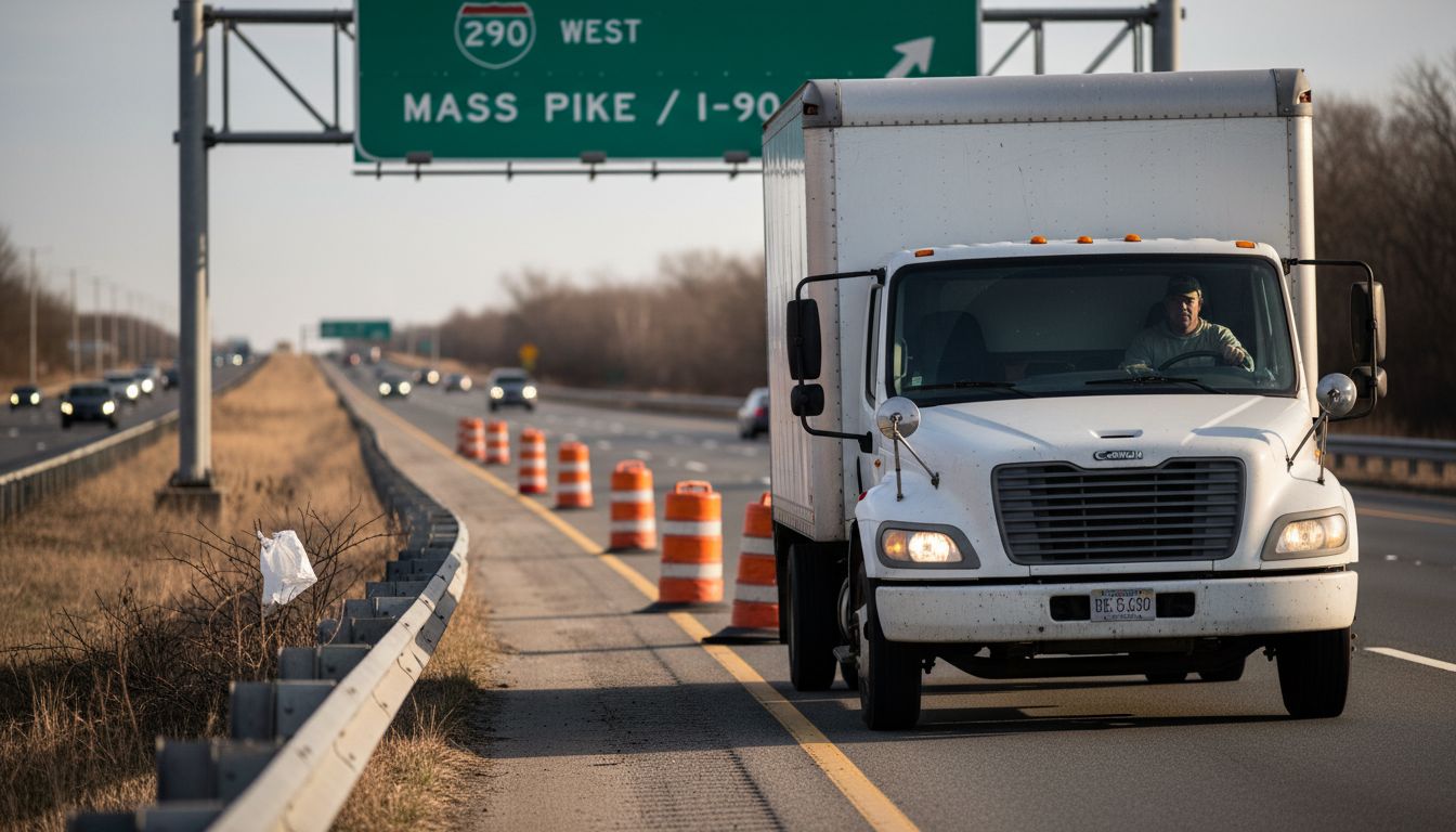 Single-unit commercial truck on Massachusetts highway