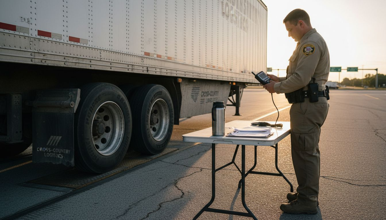 DOT officer checking trailer weight roadside