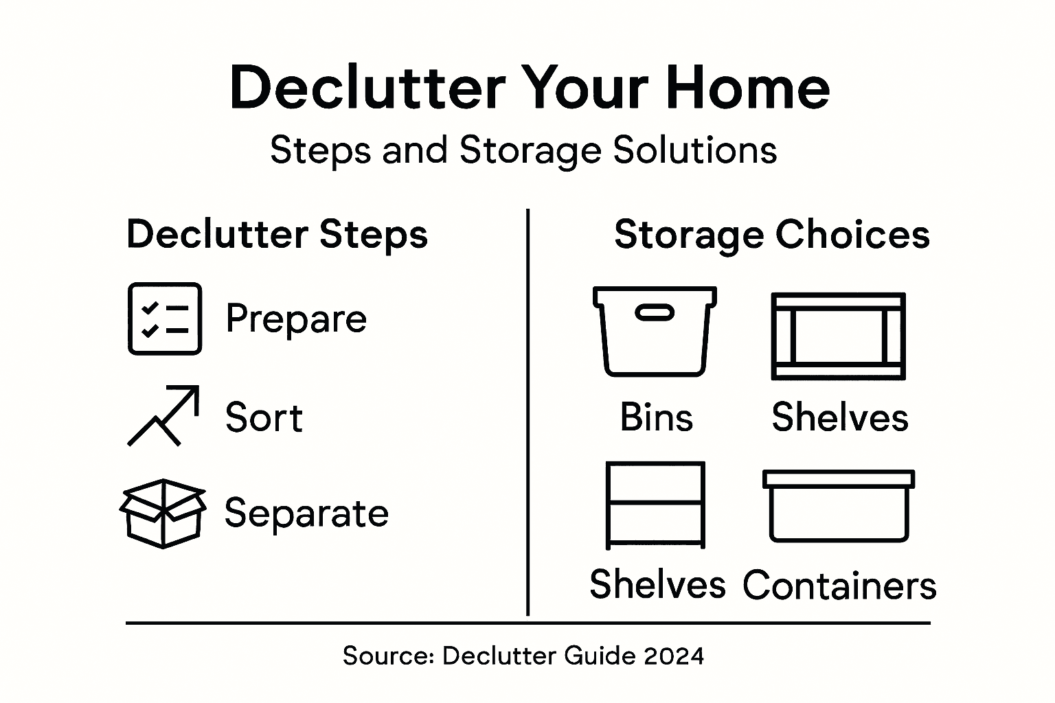 Infographic showing declutter steps and storage solutions