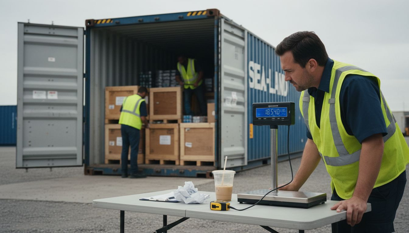 Supervisor checks container weight at depot
