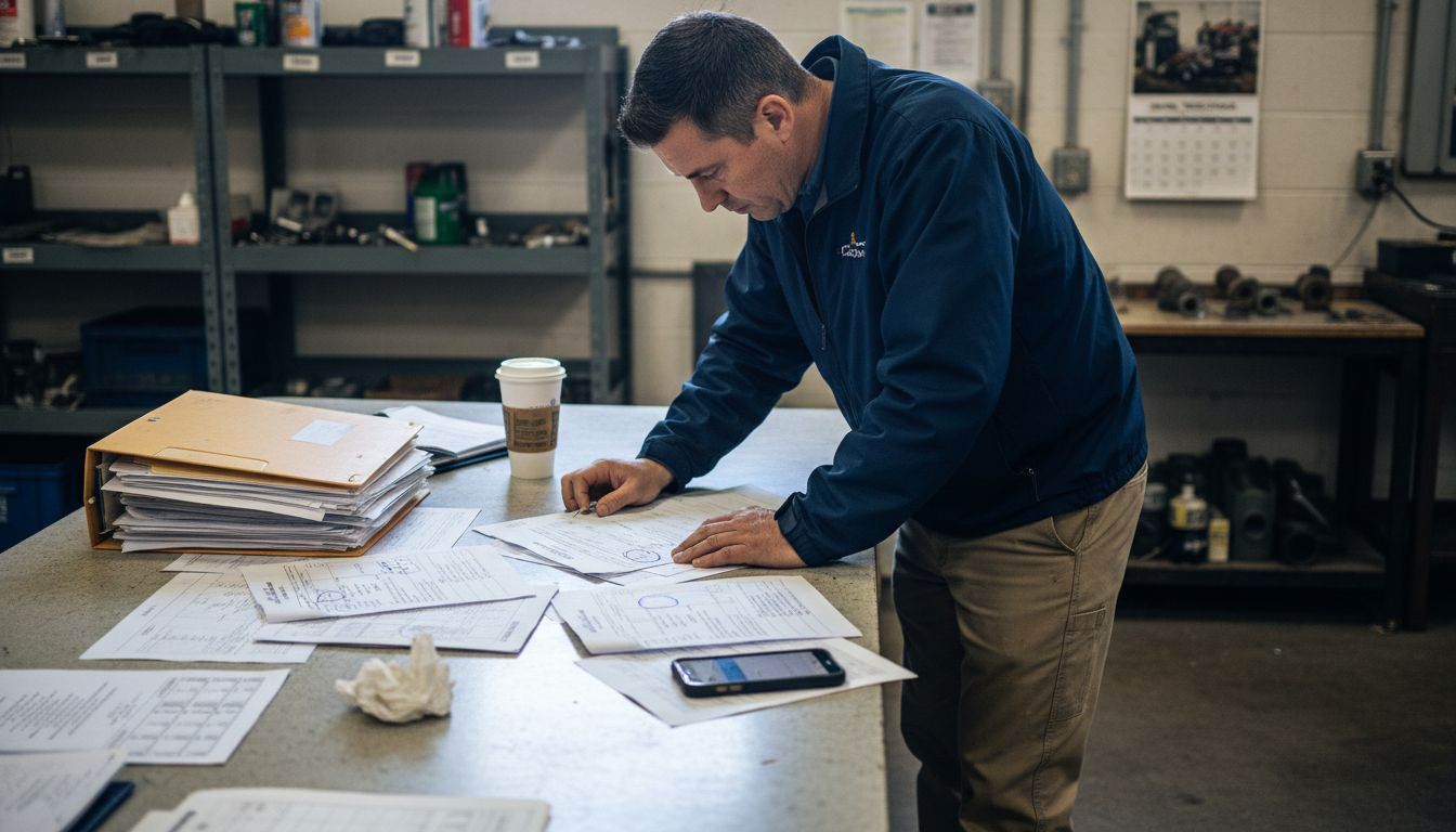 Supervisor comparing rental and purchase paperwork