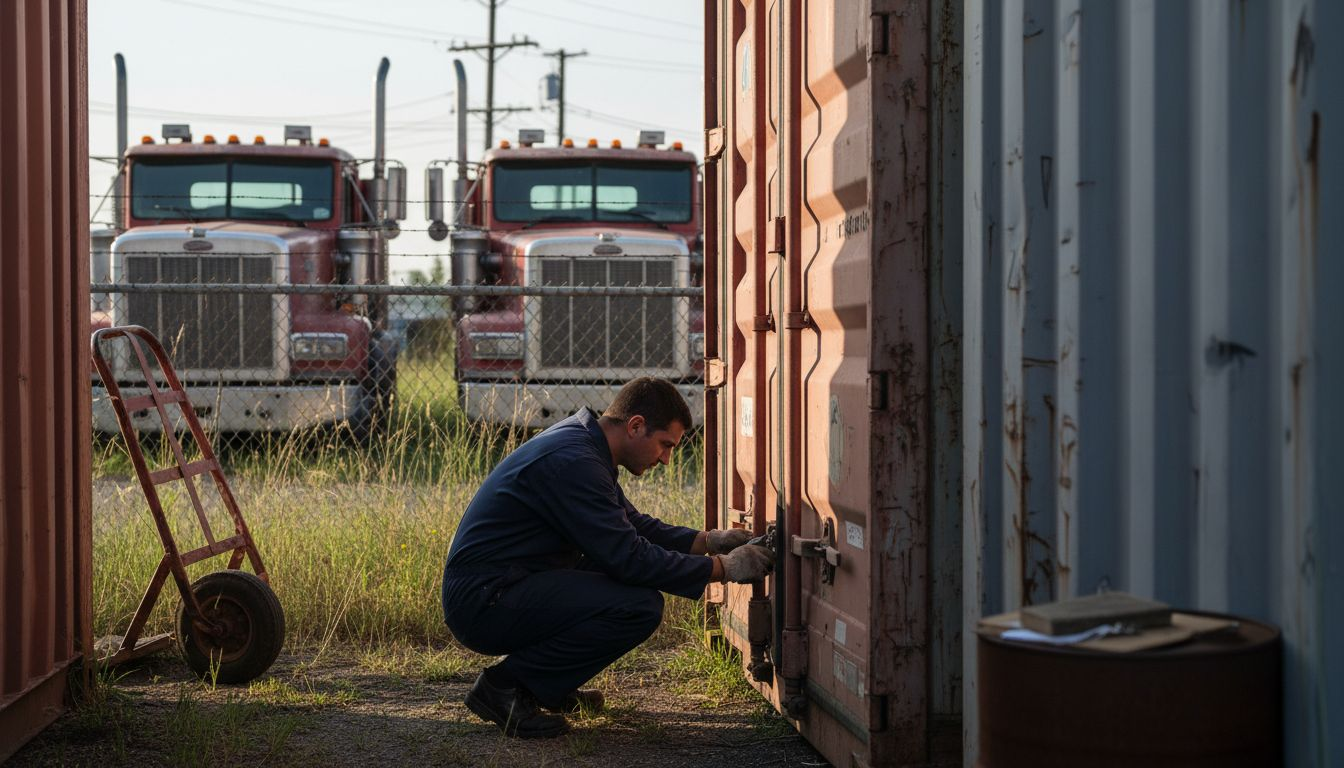Maintenance worker inspecting storage container