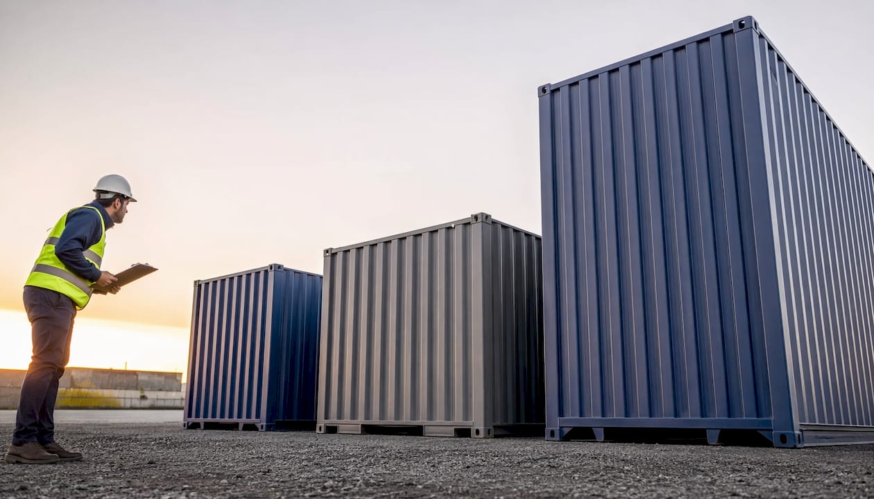 Comparison of shipping container sizes in storage yard
